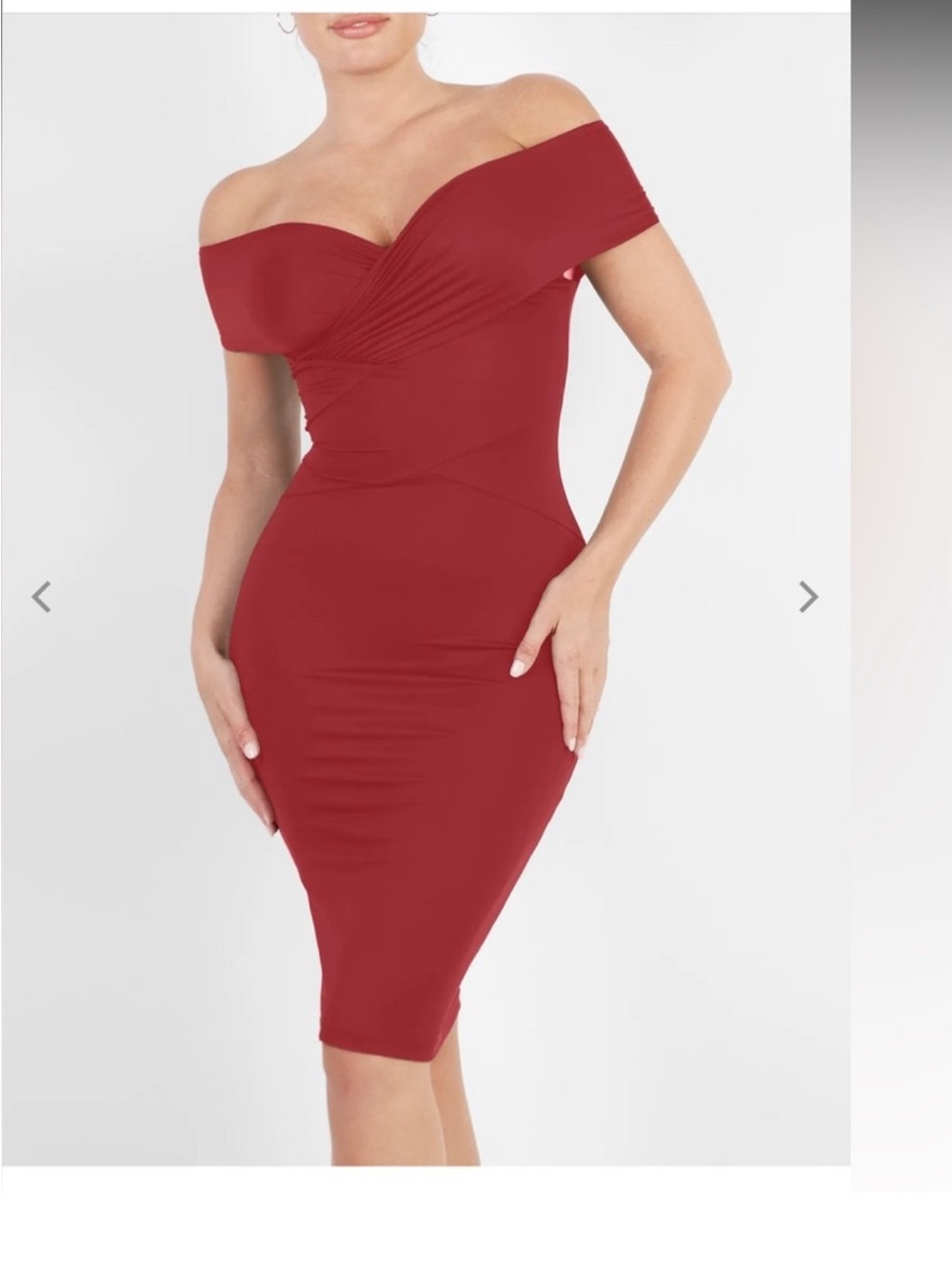 NEW Popilush Shapeware Red Midi Dress off shoulder bodycon dress romantic L NWT